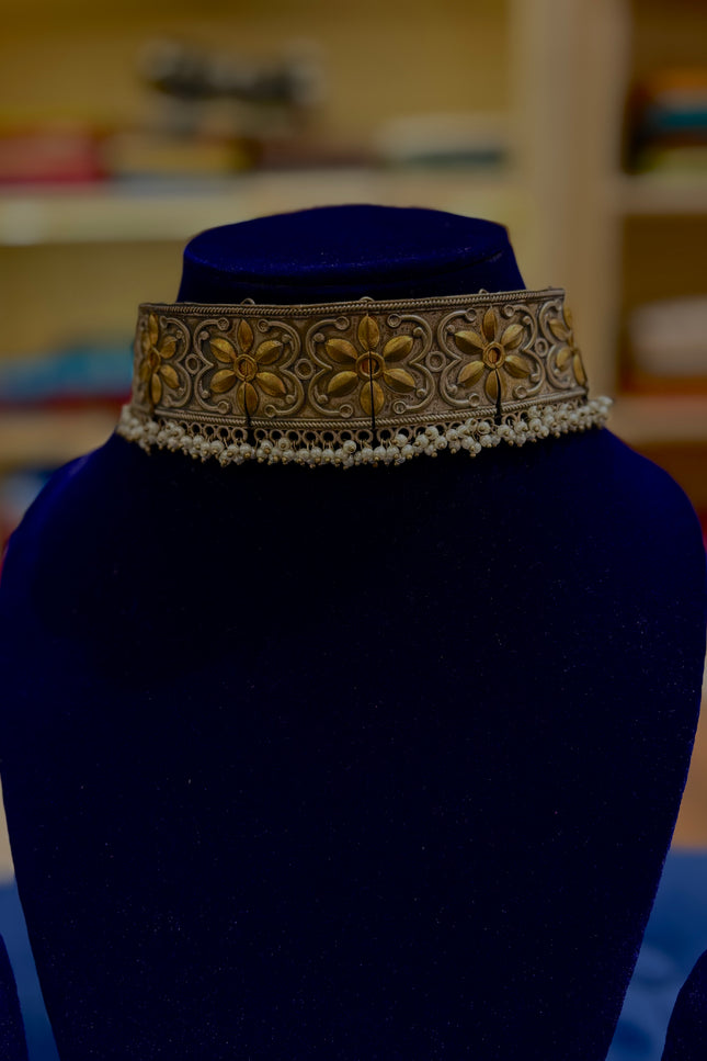 Dual toned silver replica choker