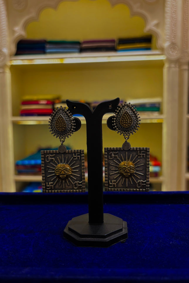 Dual toned silver replica earrings