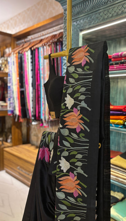 Black Tussar Embroidery saree