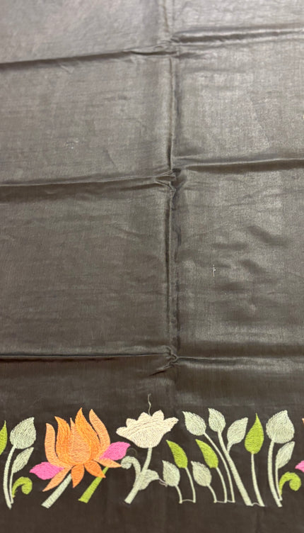 Black Tussar Embroidery saree