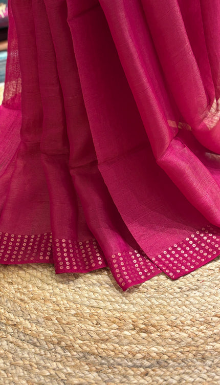 Fuchsia Pink Pure Resham Sequence Saree