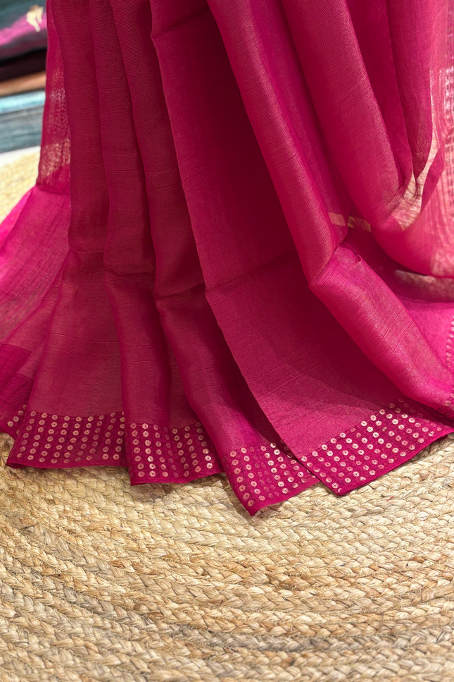 Fuchsia Pink Pure Resham Sequence Saree
