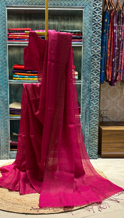 Fuchsia Pink Pure Resham Sequence Saree