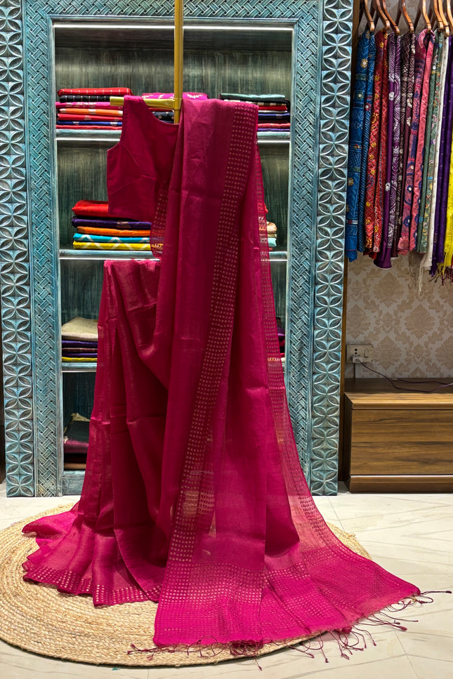 Fuchsia Pink Pure Resham Sequence Saree