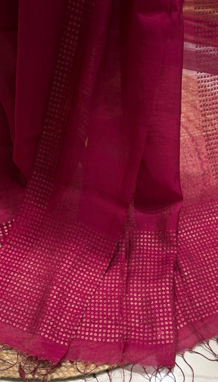 Fuchsia Pink Pure Resham Sequence Saree