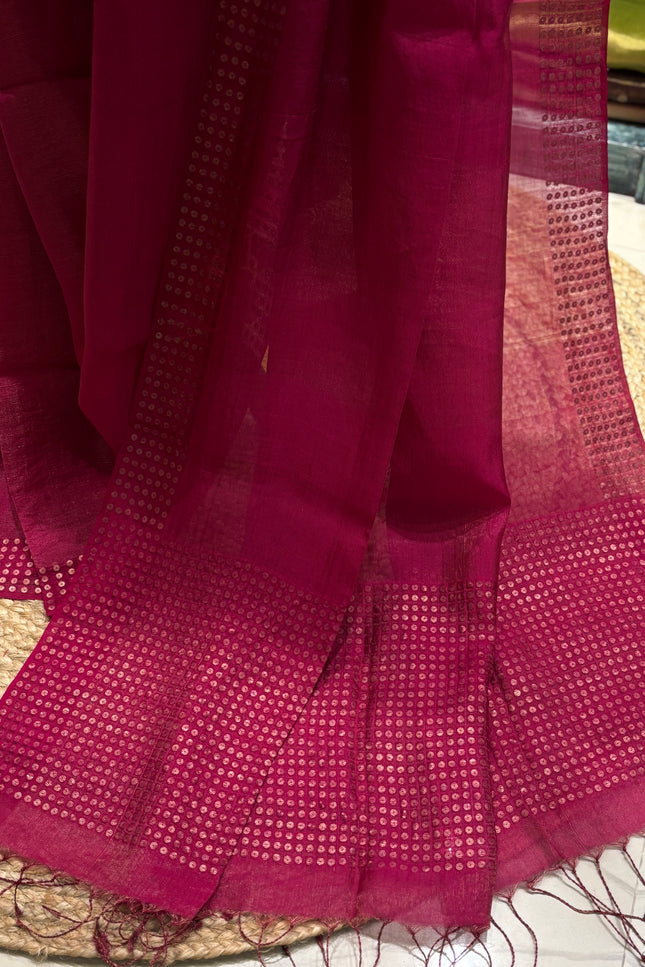 Fuchsia Pink Pure Resham Sequence Saree