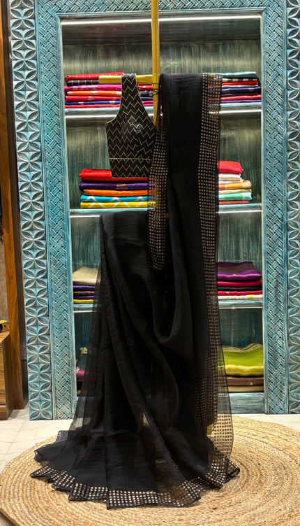 Black Resham Sequence Saree with blouse piece