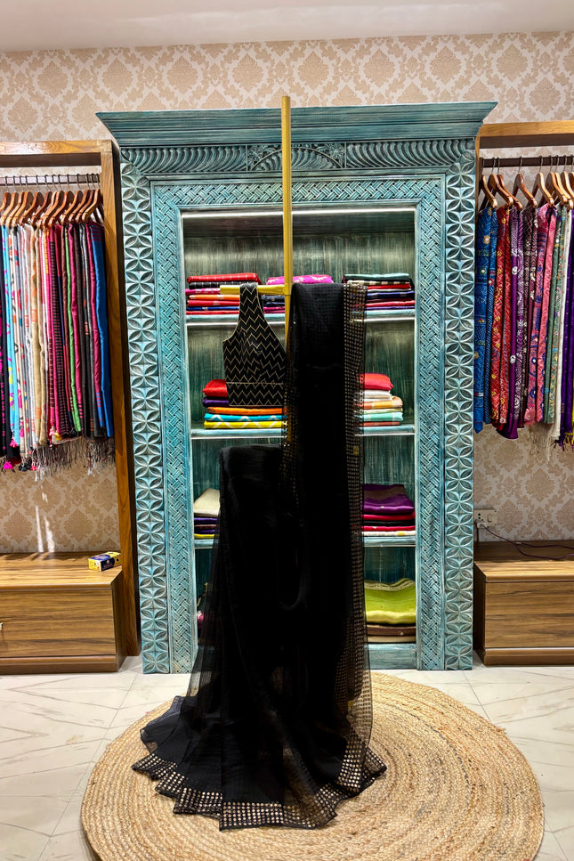 Timeless Elegance of Black Pure Resham Silk Saree – A Classic from Kopai Boutique