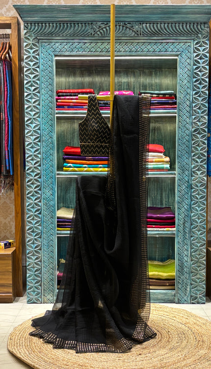 Black Resham Sequence Saree with blouse piece