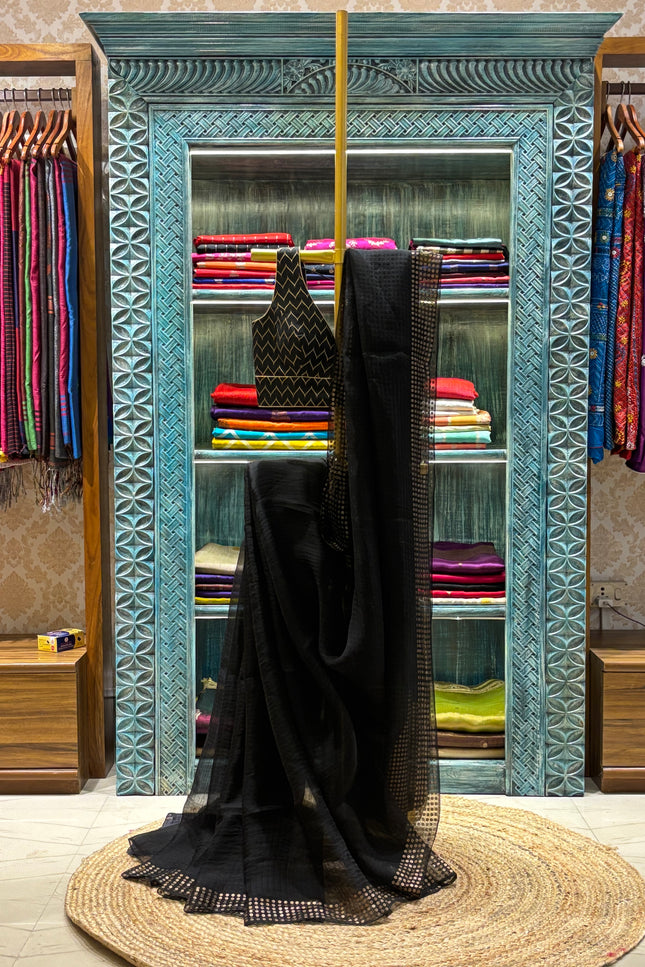 Black Resham Sequence Saree with blouse piece