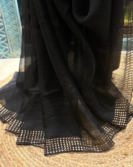 Timeless Elegance of Black Pure Resham Silk Saree – A Classic from Kopai Boutique