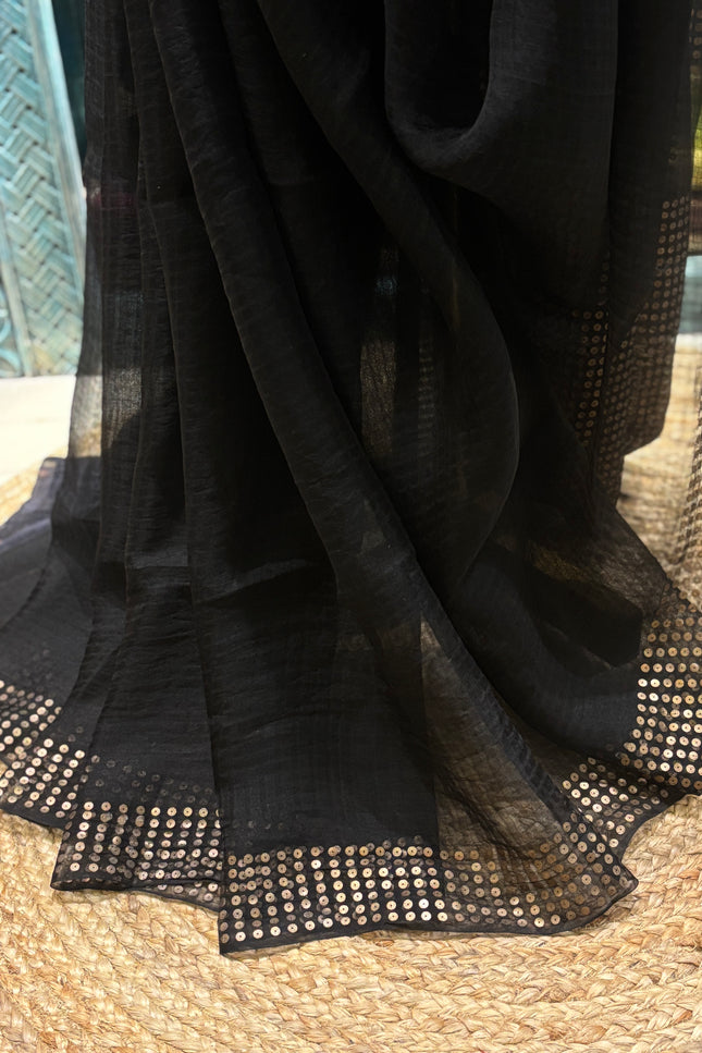 Timeless Elegance of Black Pure Resham Silk Saree – A Classic from Kopai Boutique