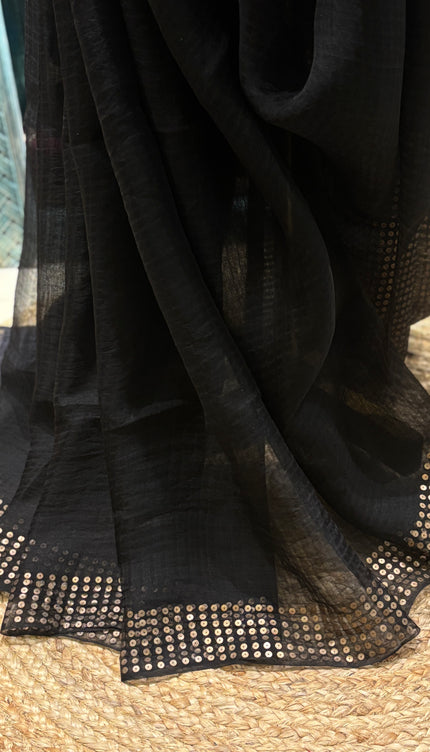 Black Resham Sequence Saree with blouse piece