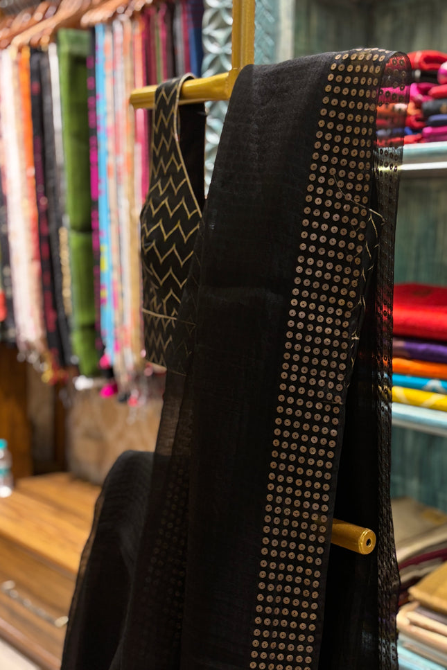 Timeless Elegance of Black Pure Resham Silk Saree – A Classic from Kopai Boutique