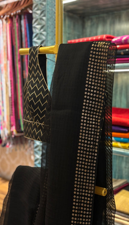Black Resham Sequence Saree with blouse piece