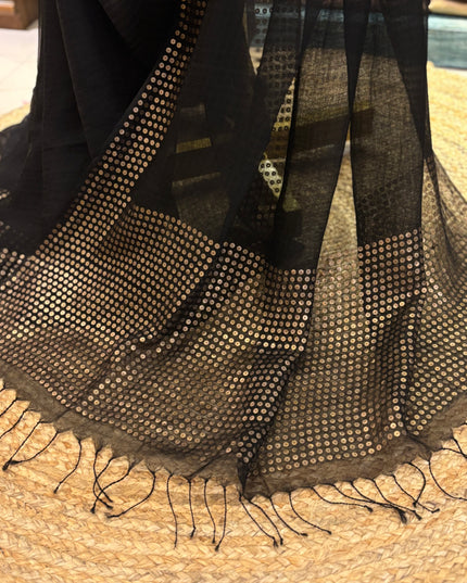 Timeless Elegance of Black Pure Resham Silk Saree – A Classic from Kopai Boutique