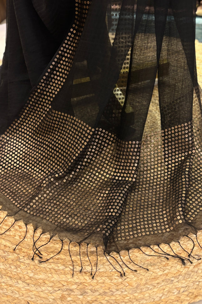 Timeless Elegance of Black Pure Resham Silk Saree – A Classic from Kopai Boutique