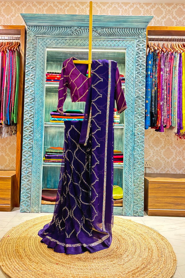 Purple Georgette Embroidery Saree