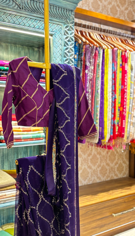 Purple Georgette Embroidery Saree