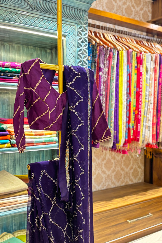 Purple Georgette Embroidery Saree
