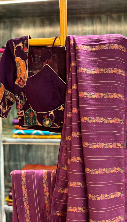 Silk _ Purple Dola Silk with golden motifs