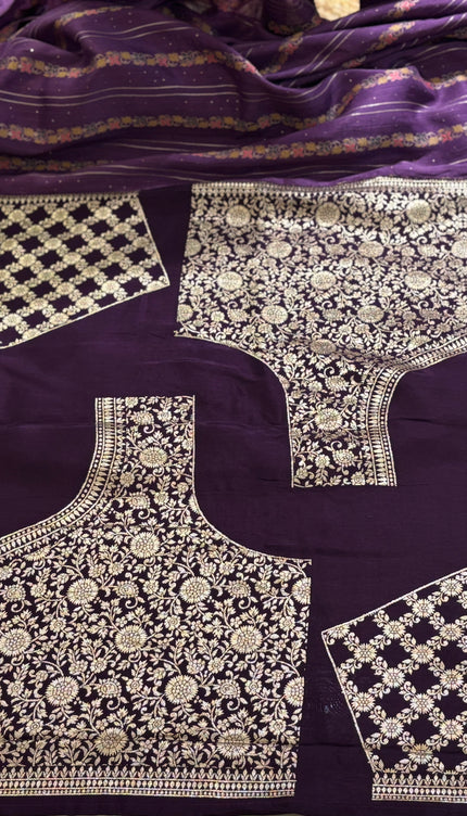 Silk _ Purple Dola Silk with golden motifs