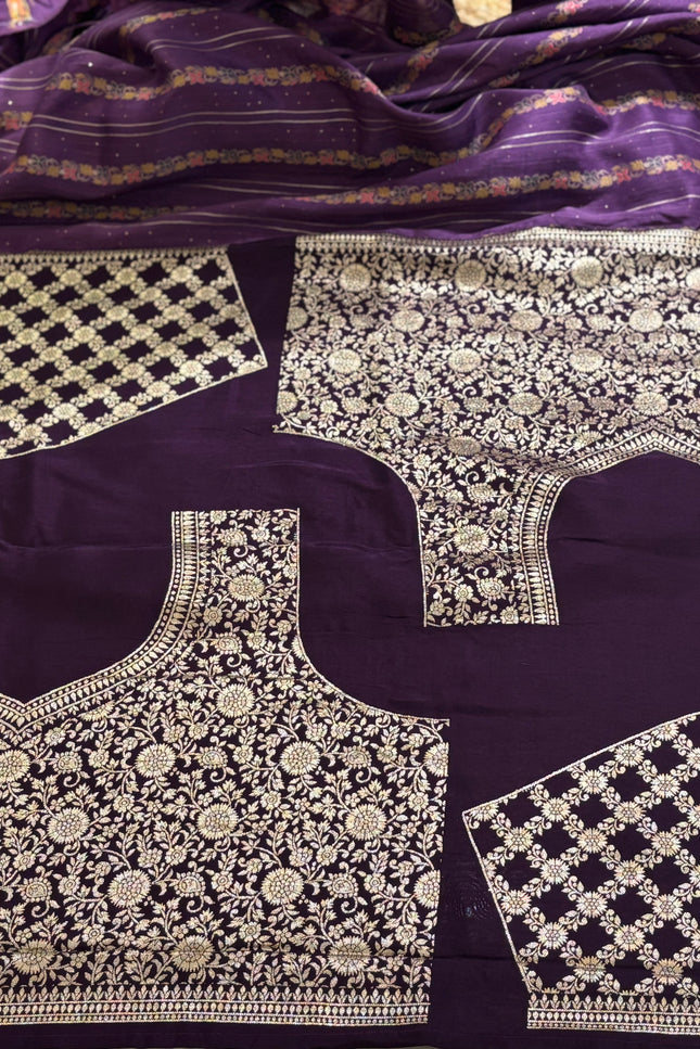 Silk _ Purple Dola Silk with golden motifs