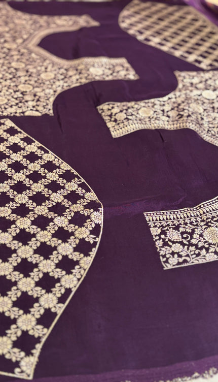 Silk _ Purple Dola Silk with golden motifs