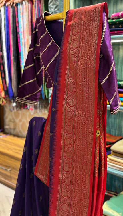 Silk _ Pure  Semi Purple coloured Katan Benarasi
