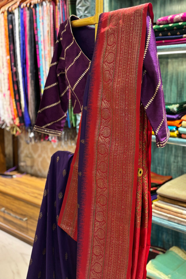 Silk _ Pure  Semi Purple coloured Katan Benarasi