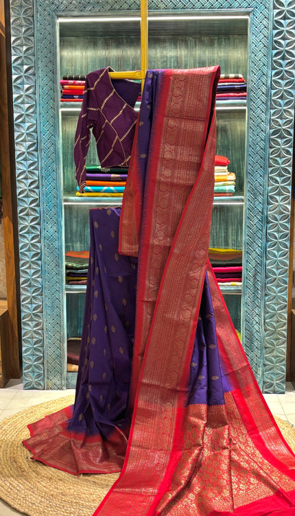 Silk _ Pure  Semi Purple coloured Katan Benarasi