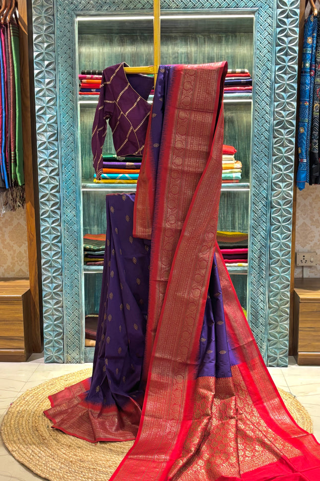 Silk _ Pure  Semi Purple coloured Katan Benarasi