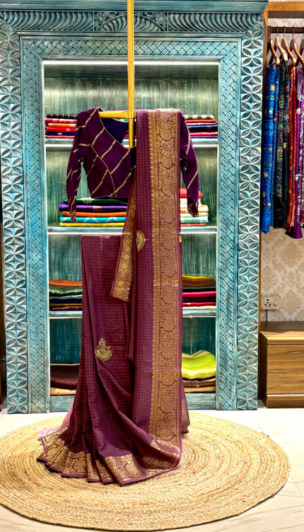 Designer Purple Crepe Saree with Elegant Embroidery