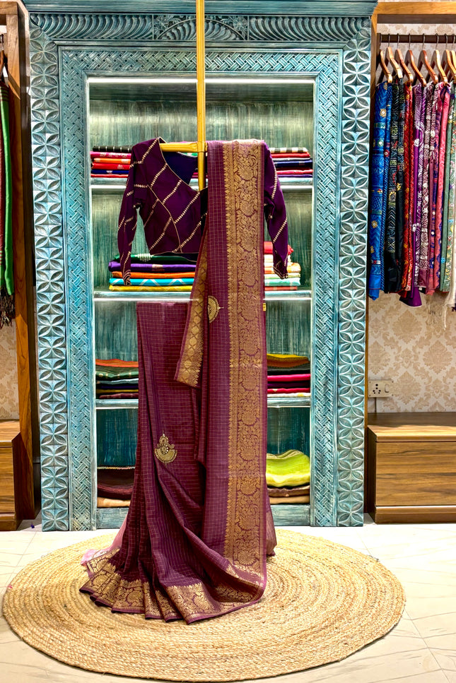 Designer Purple Crepe Saree with Elegant Embroidery