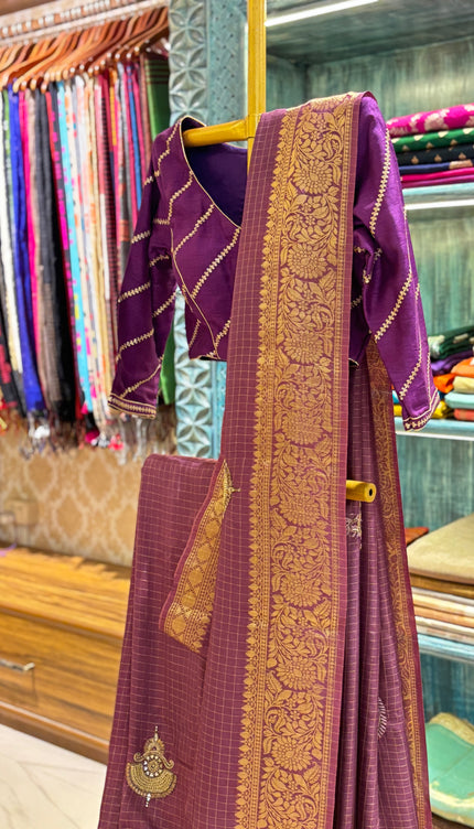 Designer Purple Crepe Saree with Elegant Embroidery