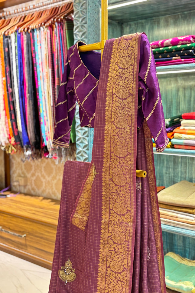 Designer Purple Crepe Saree with Elegant Embroidery