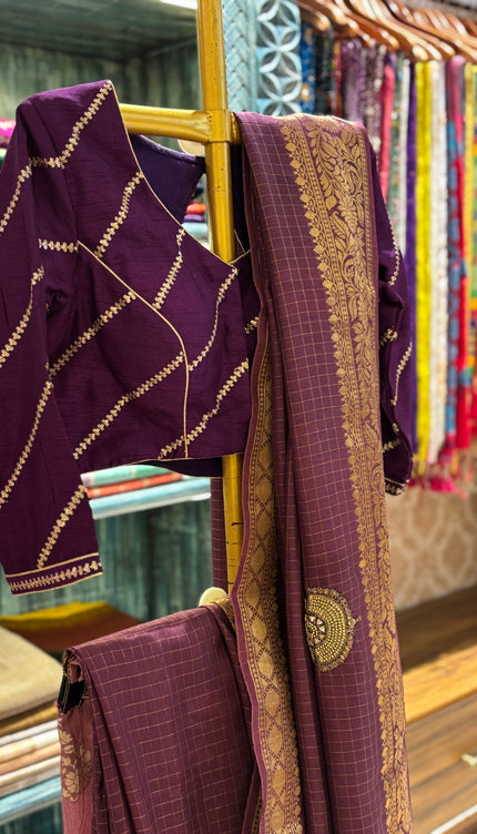 Designer Purple Crepe Saree with Elegant Embroidery