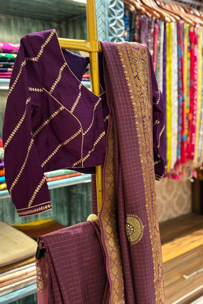 Designer Purple Crepe Saree with Elegant Embroidery