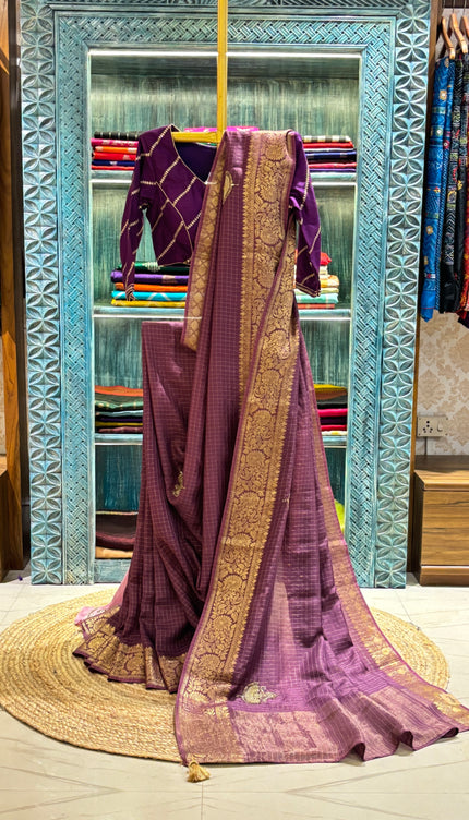 Designer Purple Crepe Saree with Elegant Embroidery