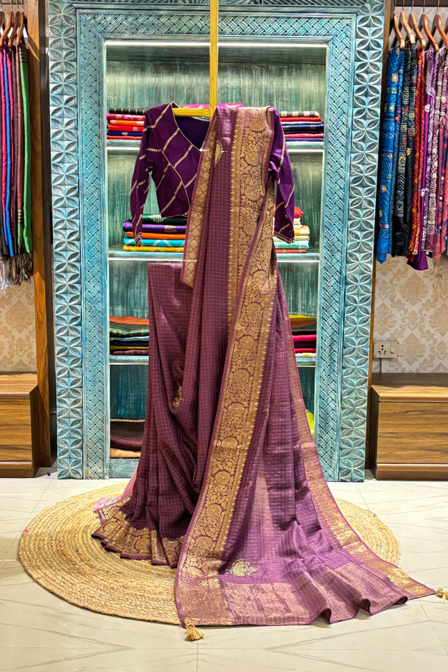 Designer Purple Crepe Saree with Elegant Embroidery