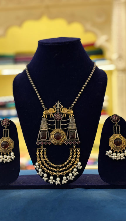 Silver replica dual toned Necklace Set