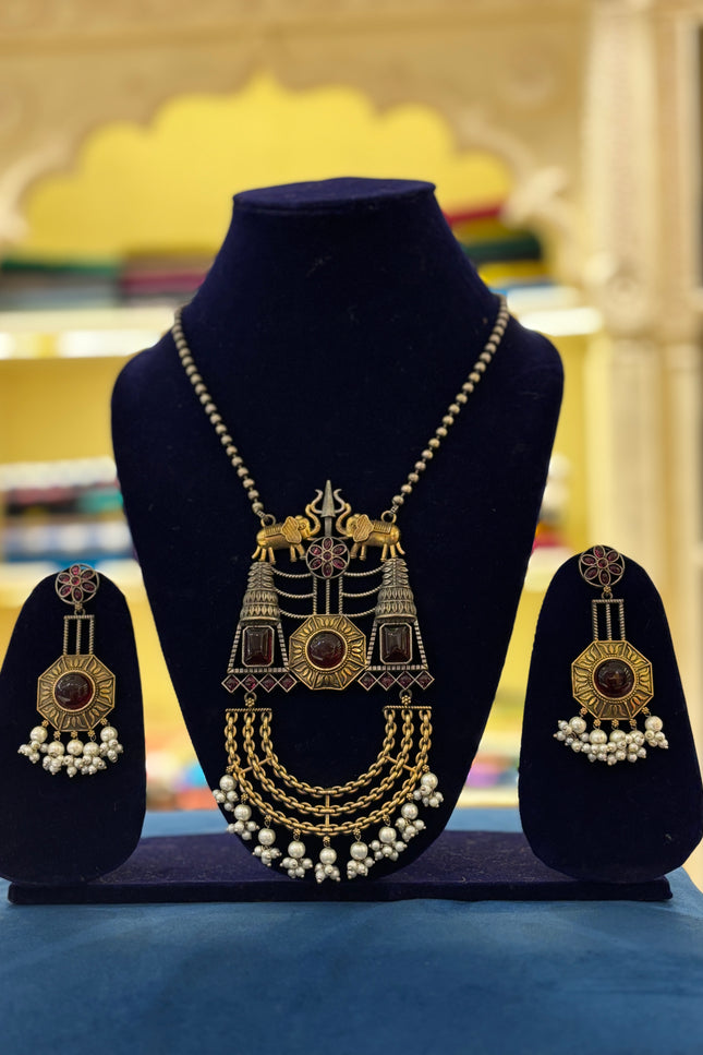 Silver replica dual toned Necklace Set