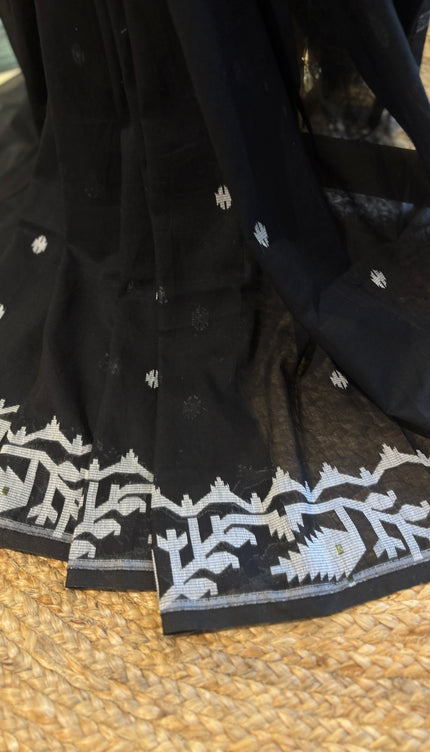 Bengal Handloom_ Black Cotton Korat Jamdani
