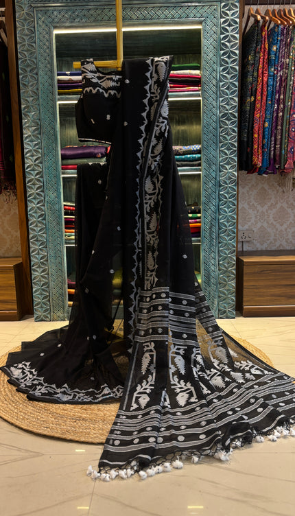 Bengal Handloom_ Black Cotton Korat Jamdani