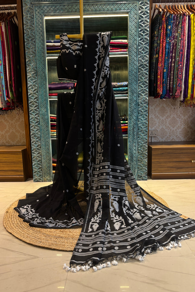 Bengal Handloom_ Black Cotton Korat Jamdani