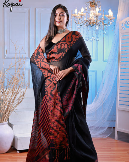 Korat linen black saree