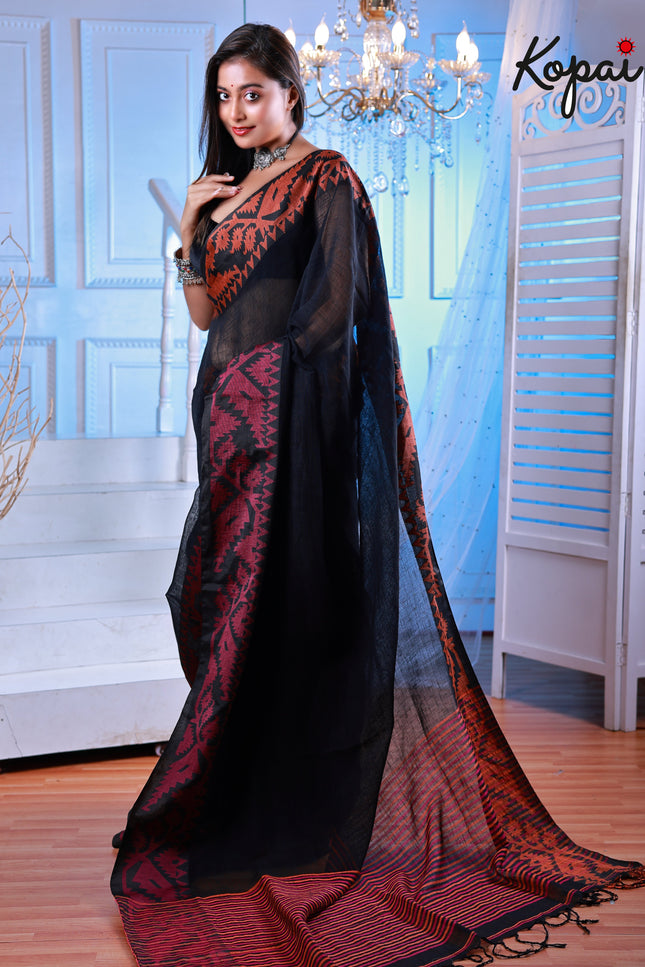 Korat linen black saree