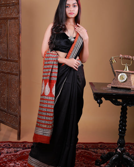 Maheswari cotton silk saree with aajrakh print