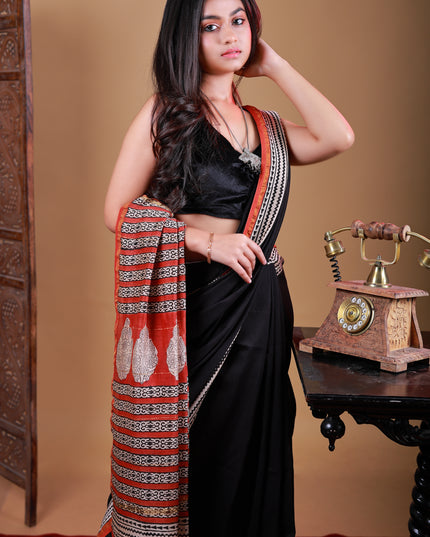 Maheswari cotton silk saree with aajrakh print