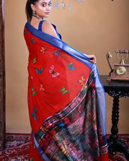 Linen printed saree